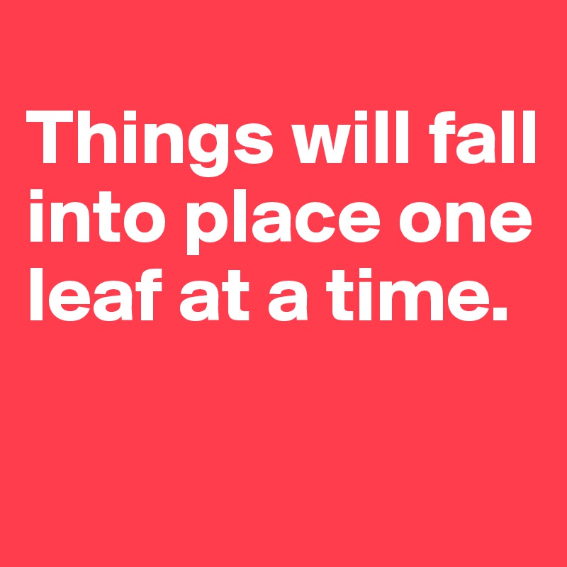 
Things will fall into place one leaf at a time. 

