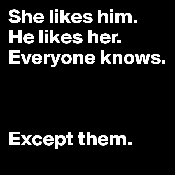 She likes him. 
He likes her. Everyone knows. 



Except them.
