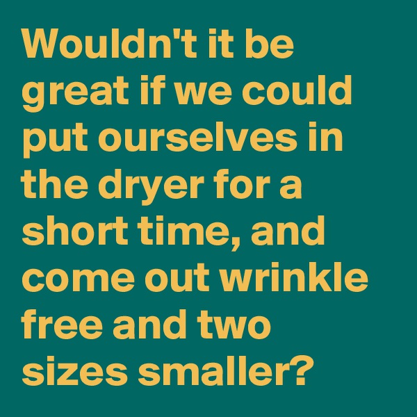 Wouldn't it be great if we could put ourselves in the dryer for a short time, and come out wrinkle free and two sizes smaller?