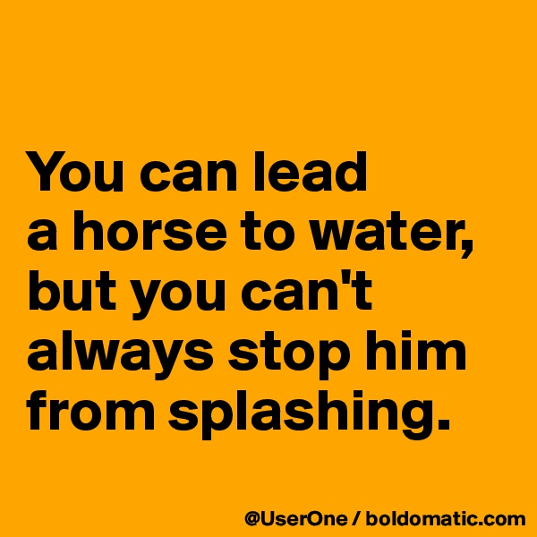 

You can lead
a horse to water, but you can't always stop him from splashing.
