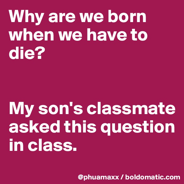 Why are we born when we have to die?


My son's classmate asked this question in class.