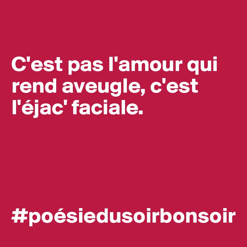 

C'est pas l'amour qui rend aveugle, c'est l'éjac' faciale. 




#poésiedusoirbonsoir