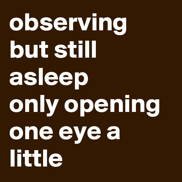 observing but still asleep
only opening
one eye a little
