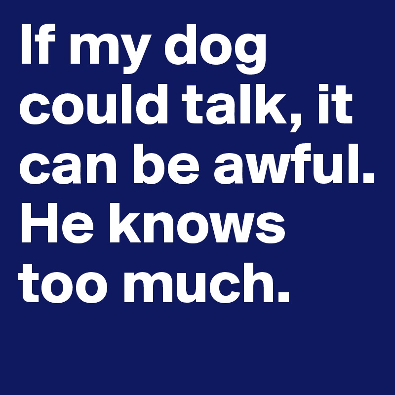 If my dog could talk, it can be awful.
He knows too much.