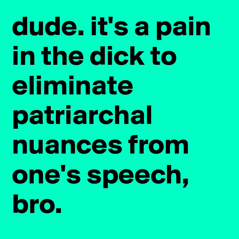 dude. it's a pain in the dick to eliminate patriarchal nuances from one's speech, bro.