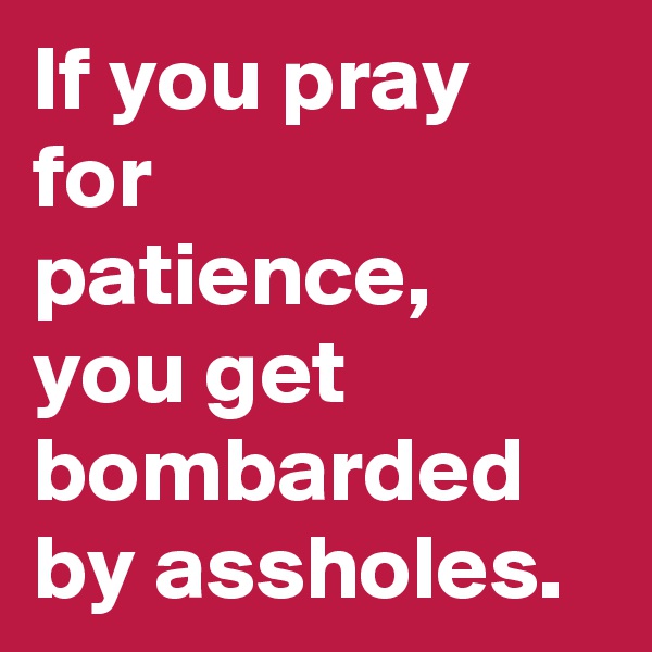 If you pray for
patience,
you get
bombarded
by assholes.