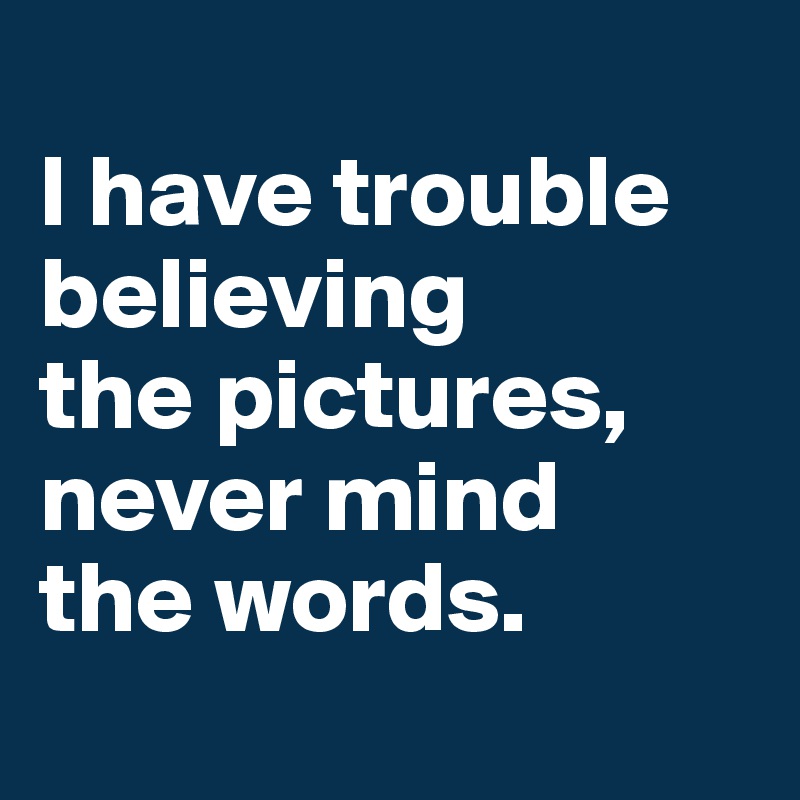 
I have trouble believing 
the pictures, 
never mind 
the words.

