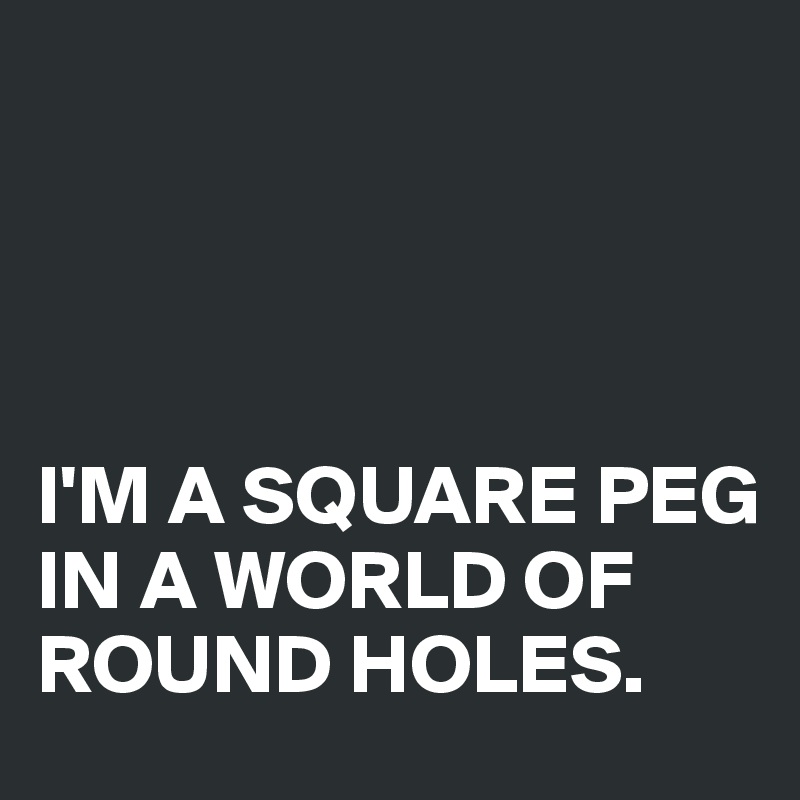 




I'M A SQUARE PEG IN A WORLD OF ROUND HOLES.