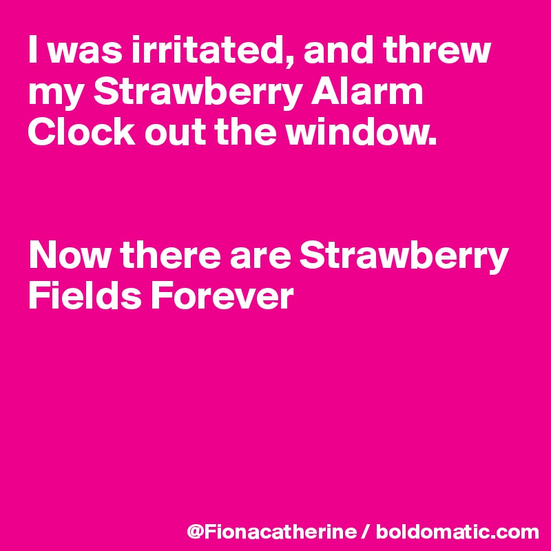 I was irritated, and threw my Strawberry Alarm Clock out the window.


Now there are Strawberry 
Fields Forever




