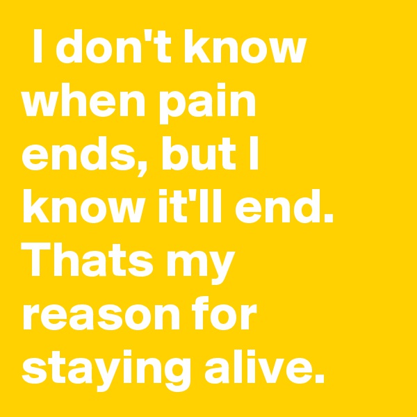  I don't know when pain ends, but I know it'll end. Thats my reason for staying alive.
