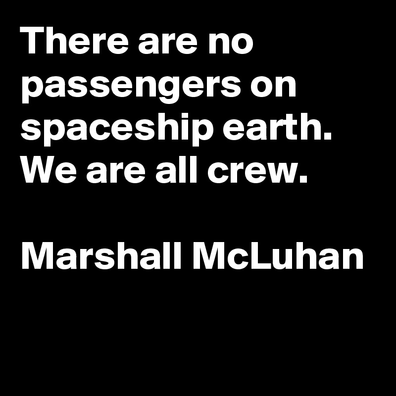 There are no passengers on spaceship earth. We are all crew.

Marshall McLuhan

