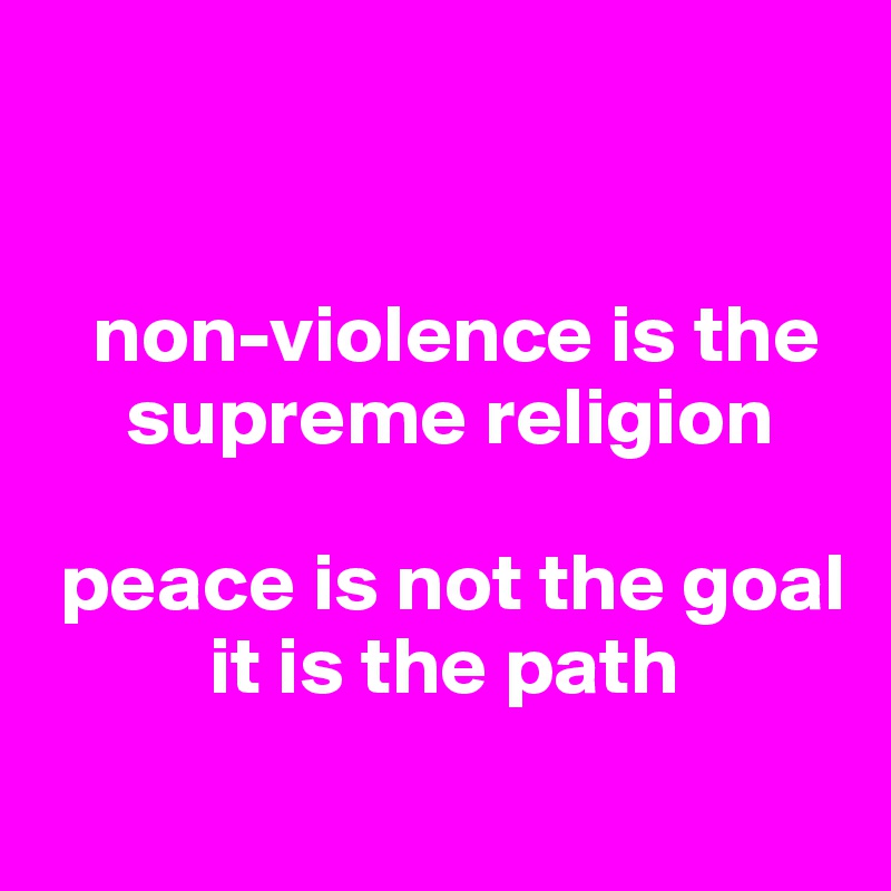 


   non-violence is the 
     supreme religion

 peace is not the goal
          it is the path
