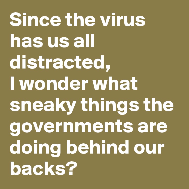 Since the virus has us all distracted, 
I wonder what sneaky things the governments are doing behind our backs?