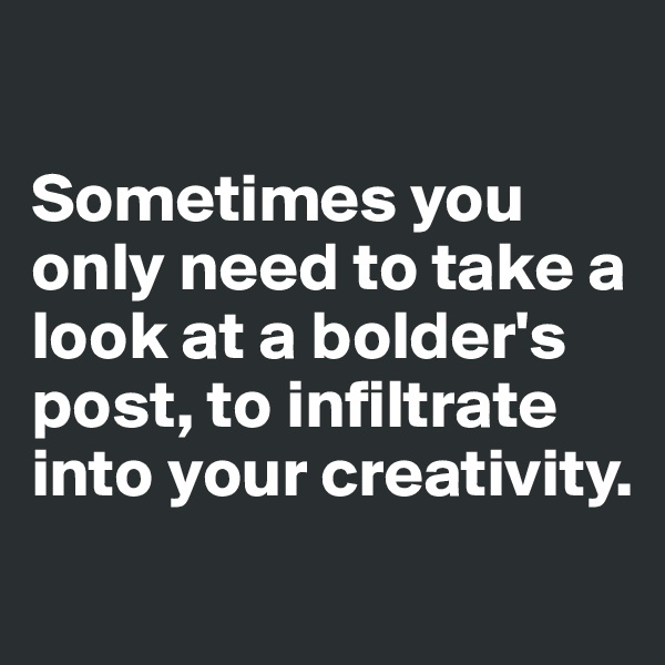 

Sometimes you only need to take a look at a bolder's post, to infiltrate into your creativity.

