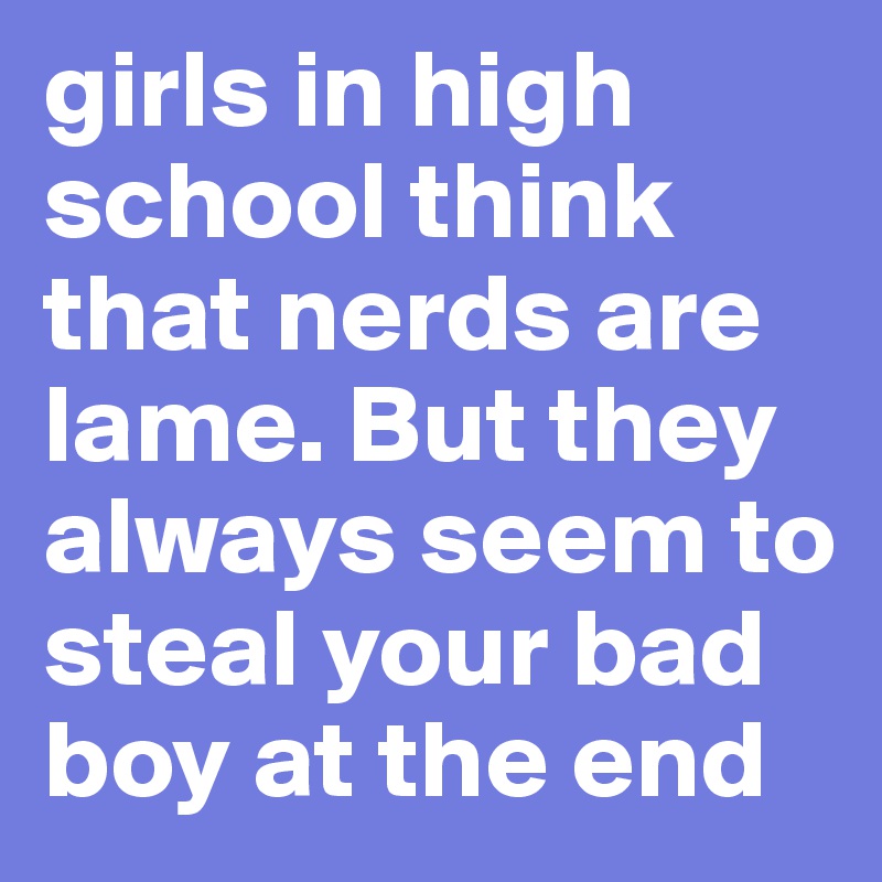 girls in high school think that nerds are lame. But they always seem to steal your bad boy at the end 