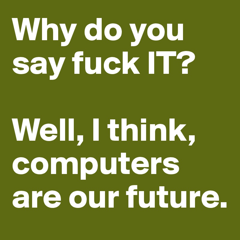 Why do you say fuck IT?

Well, I think, computers are our future.