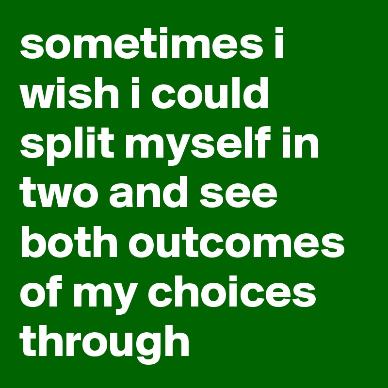 sometimes i wish i could split myself in two and see both outcomes of my choices through