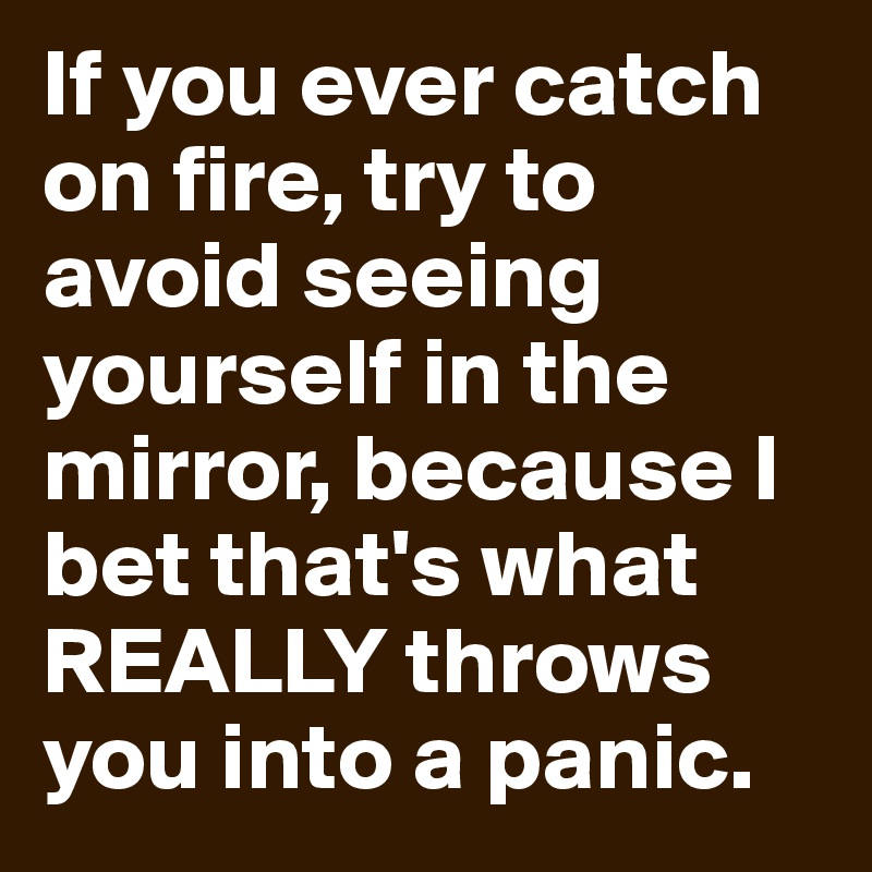 If you ever catch on fire, try to avoid seeing yourself in the mirror, because I bet that's what REALLY throws you into a panic.