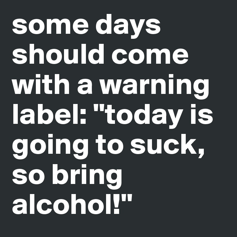 some days should come with a warning label: ''today is going to suck, so bring alcohol!''
