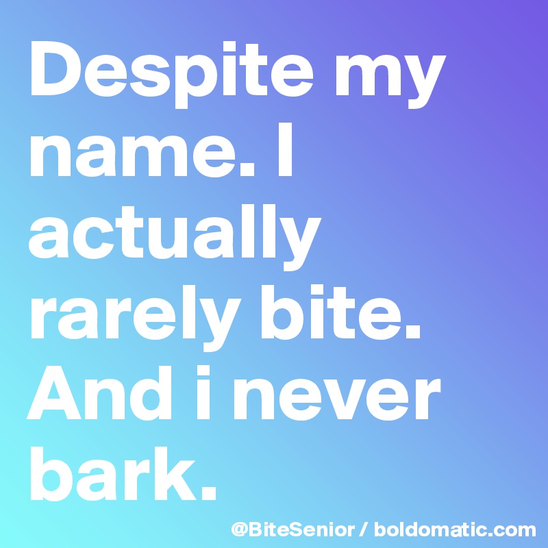 Despite my name. I actually rarely bite. And i never bark. 