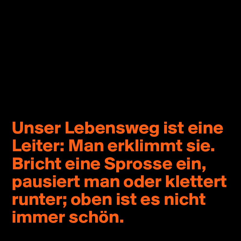 





Unser Lebensweg ist eine Leiter: Man erklimmt sie. Bricht eine Sprosse ein, pausiert man oder klettert runter; oben ist es nicht immer schön.