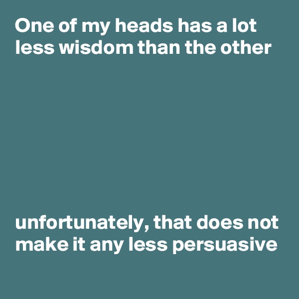 One of my heads has a lot less wisdom than the other







unfortunately, that does not make it any less persuasive