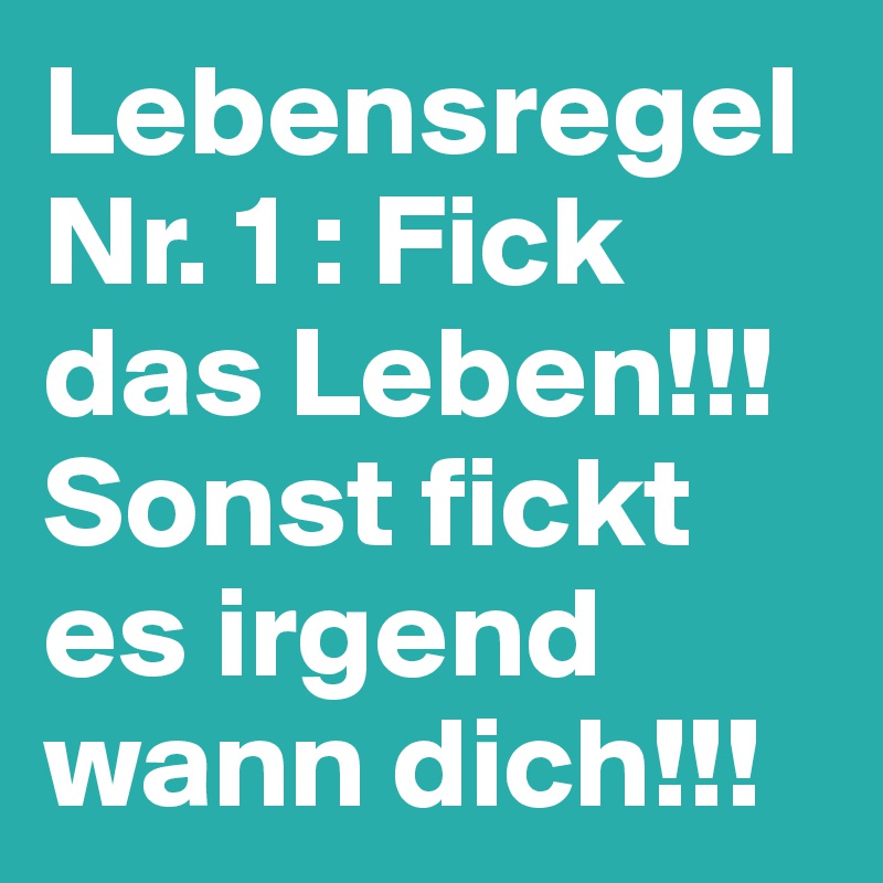 Lebensregel Nr. 1 Fick das Leben!!! Sonst fickt es irgend wann dich