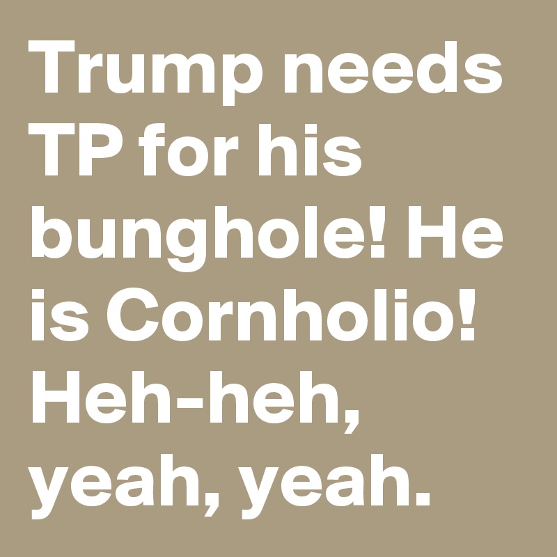 Trump needs TP for his bunghole! He is Cornholio! Heh-heh, yeah, yeah.