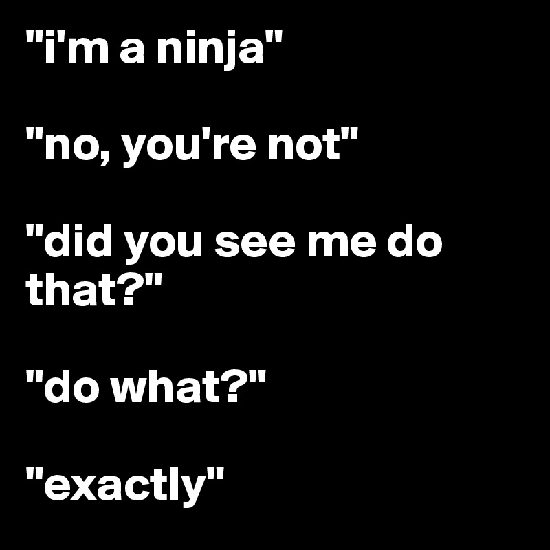 "i'm a ninja"

"no, you're not"

"did you see me do that?"

"do what?"

"exactly"