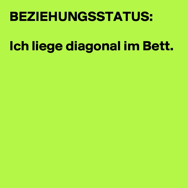 BEZIEHUNGSSTATUS:

Ich liege diagonal im Bett.







