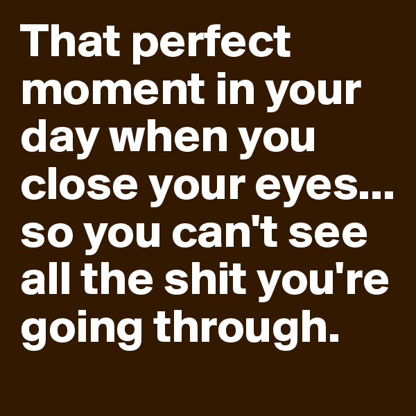That perfect moment in your day when you close your eyes... so you can't see all the shit you're going through.