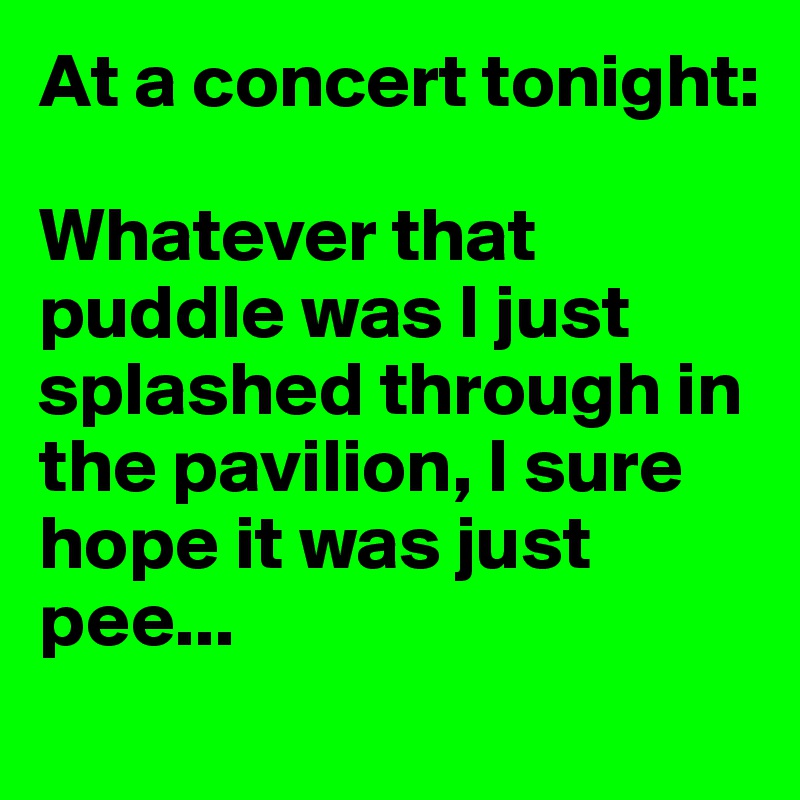 At a concert tonight:

Whatever that puddle was I just splashed through in the pavilion, I sure hope it was just pee...
