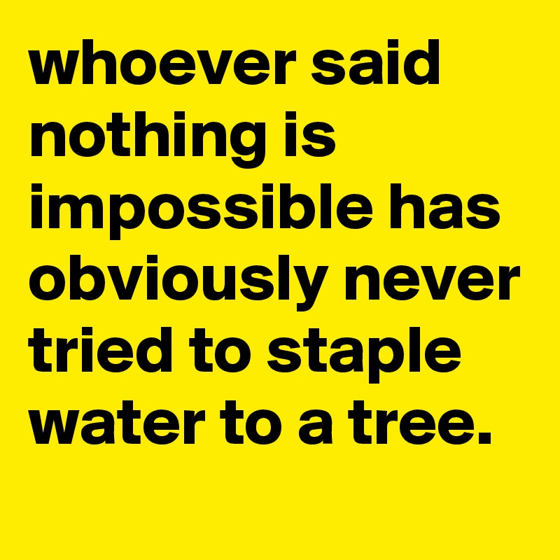 whoever said nothing is impossible has obviously never tried to staple water to a tree.