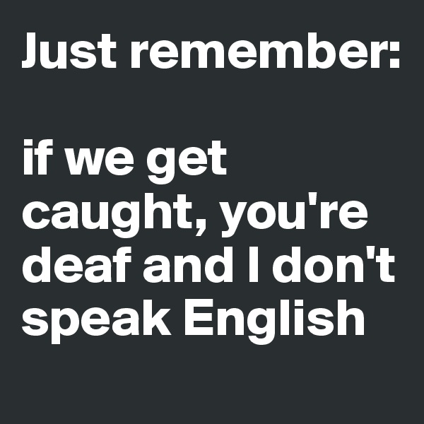 Just remember: 

if we get caught, you're deaf and I don't speak English