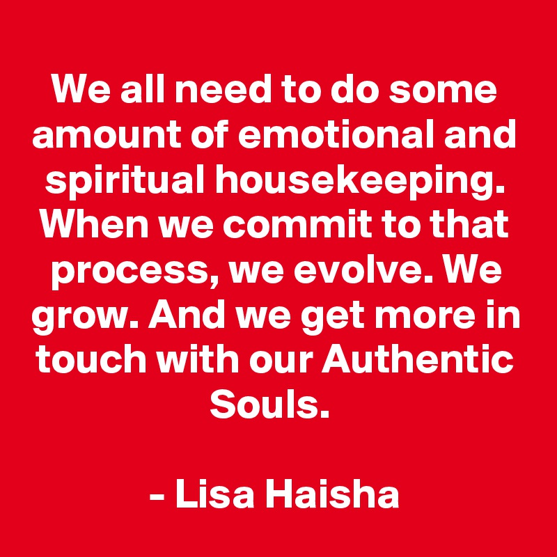 We all need to do some amount of emotional and spiritual housekeeping. When we commit to that process, we evolve. We grow. And we get more in touch with our Authentic Souls. 

- Lisa Haisha