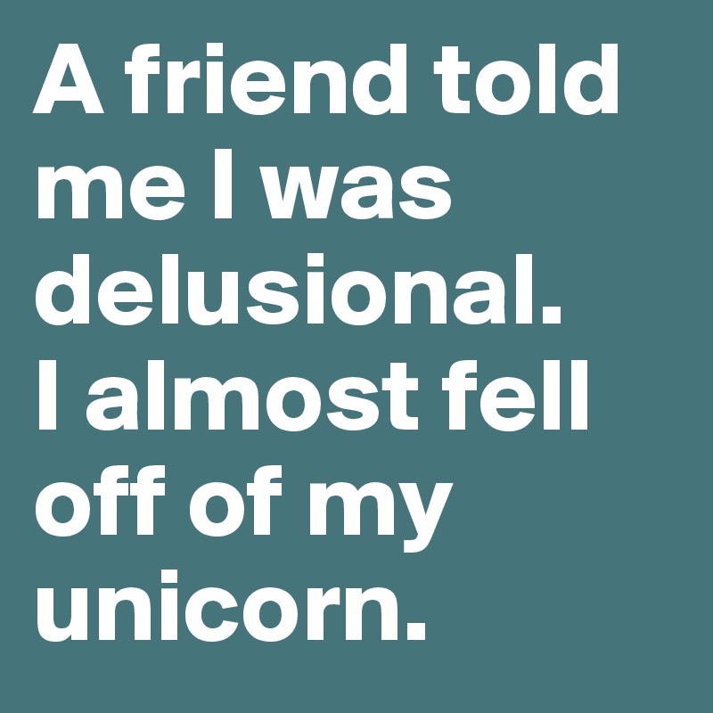 A friend told me I was delusional.
I almost fell off of my unicorn.