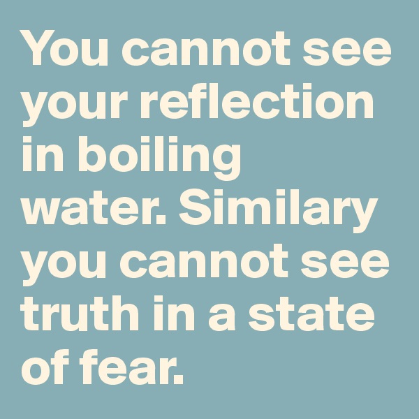 You cannot see your reflection in boiling water. Similary you cannot see truth in a state of fear.