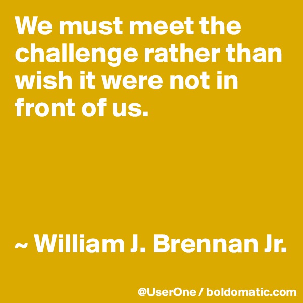 We must meet the challenge rather than wish it were not in front of us.




~ William J. Brennan Jr.
