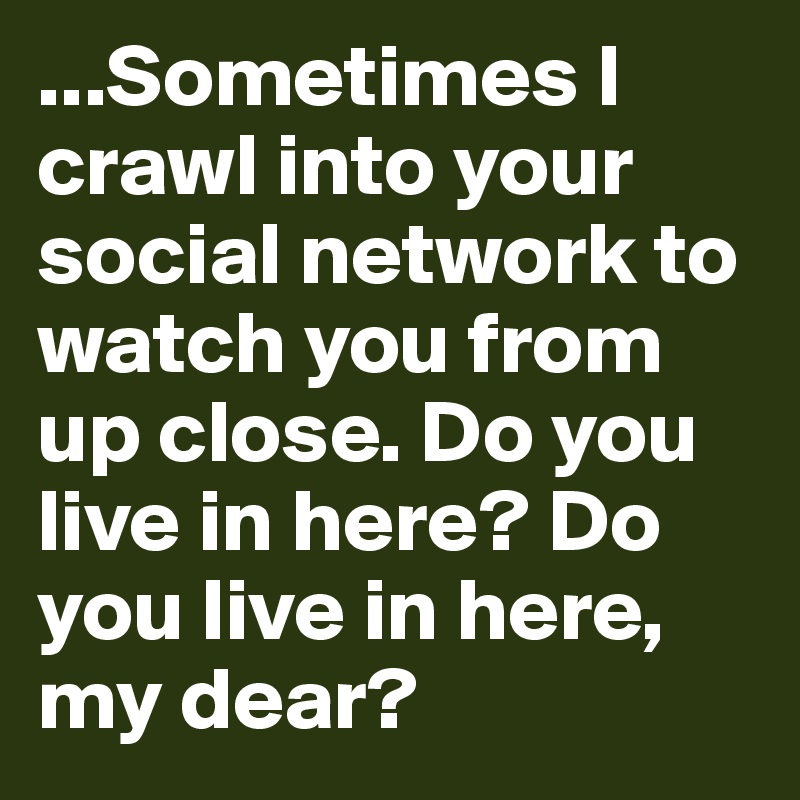 ...Sometimes I crawl into your social network to watch you from up close. Do you live in here? Do you live in here, my dear?