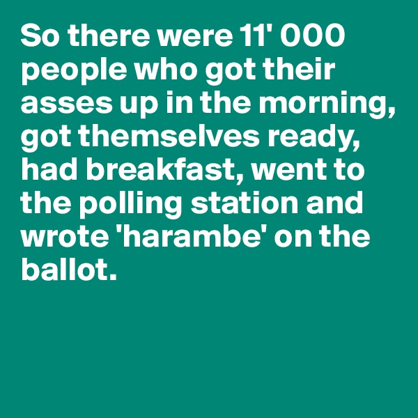 So there were 11' 000 people who got their asses up in the morning, got themselves ready, had breakfast, went to the polling station and wrote 'harambe' on the ballot.


