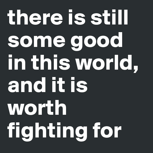there is still some good in this world, and it is worth fighting for