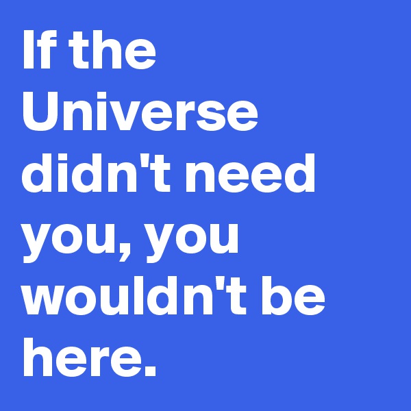 If the Universe didn't need you, you wouldn't be here.