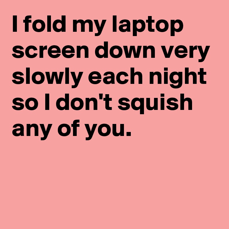 I fold my laptop screen down very slowly each night so I don't squish any of you.

