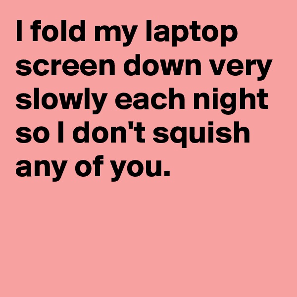 I fold my laptop screen down very slowly each night so I don't squish any of you.

