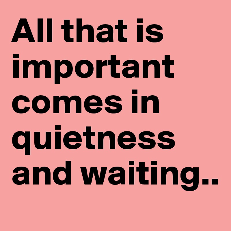 All that is important comes in quietness and waiting..