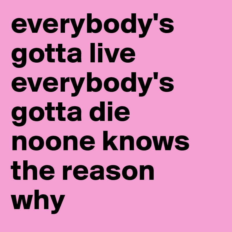everybody's
gotta live
everybody's
gotta die
noone knows      the reason
why