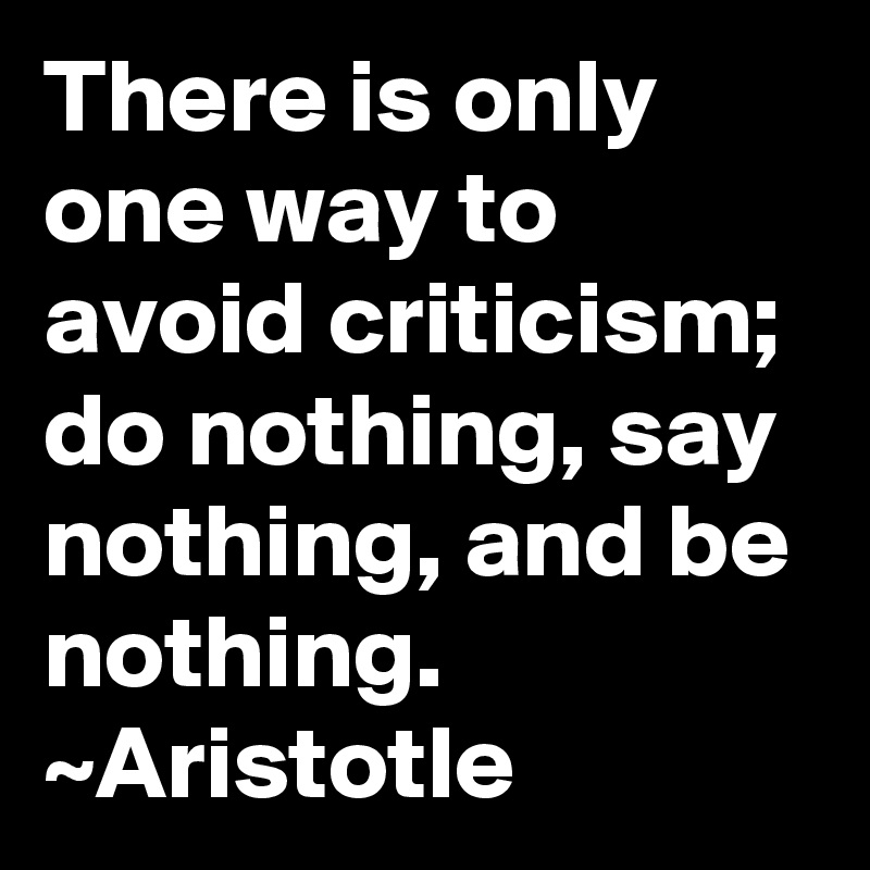 There is only one way to avoid criticism; do nothing, say nothing, and be nothing.
~Aristotle