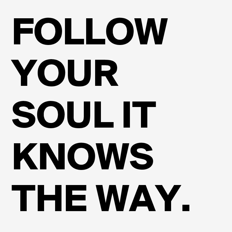FOLLOW YOUR SOUL IT KNOWS THE WAY. 