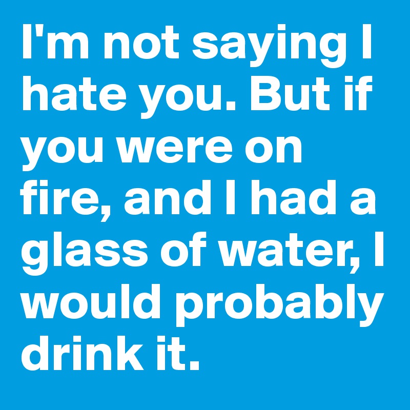 I'm not saying I hate you. But if you were on fire, and I had a glass of water, I would probably drink it.