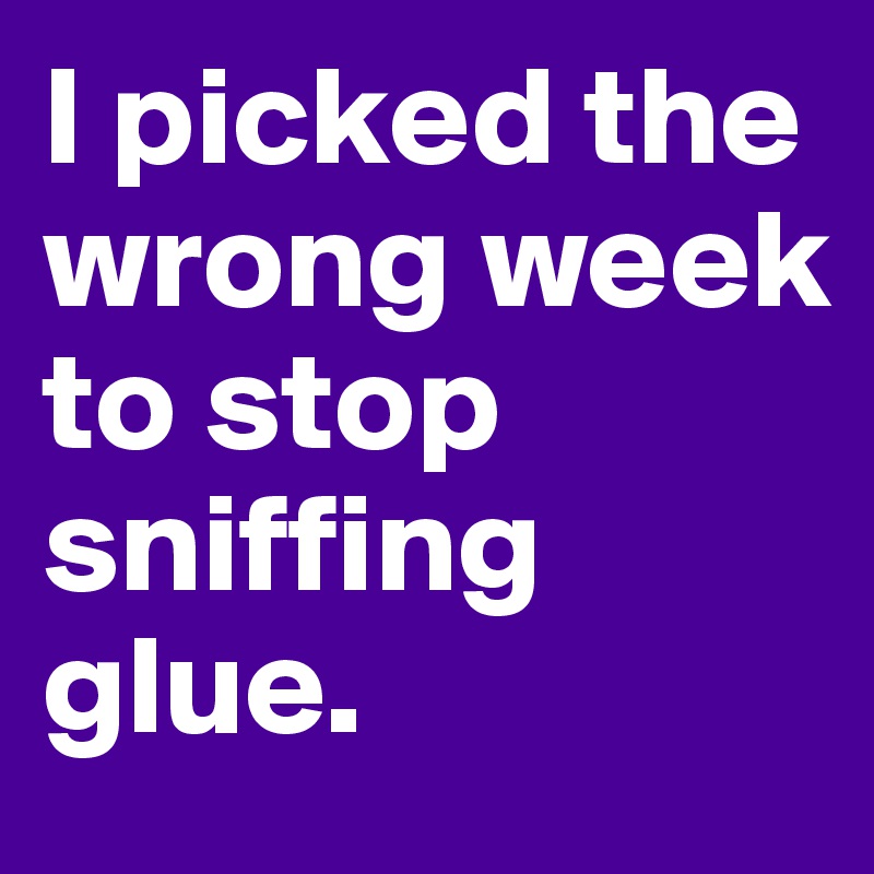 I picked the wrong week to stop sniffing glue.
